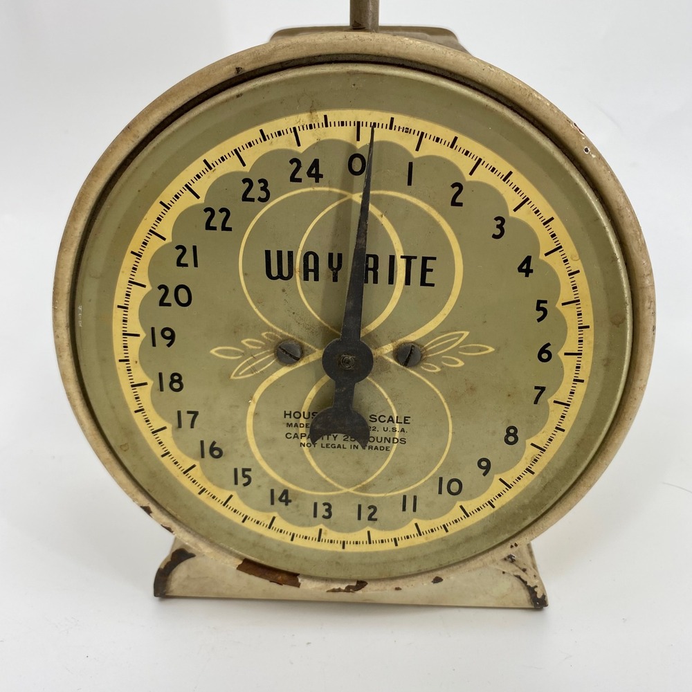 Vintage Way Rite 25lb Household Scale Green Cream Metal Farmhouse Kitchen Decor - Picture 4 of 10